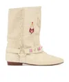 Isabel Marant Siani Fringed Embroidered Suede Ankle Boots In Nude