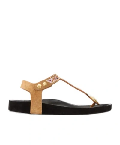 Isabel Marant Embroidery Rivet Flat Sandals In Brown