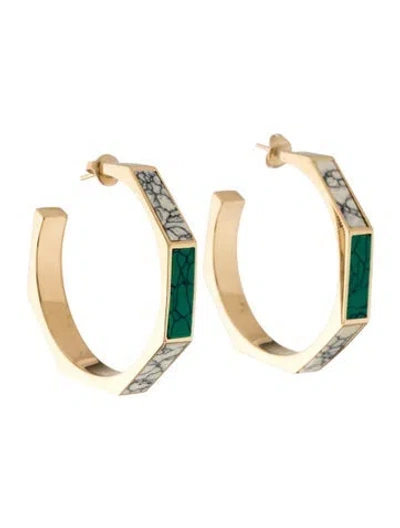 Pre-owned Isabel Marant Enamel Geometric Hoop Earrings In Blue/green/grey