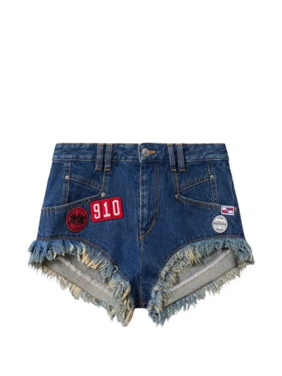 Isabel Marant Eneidala Frayed-hem Patches Shorts In Blue