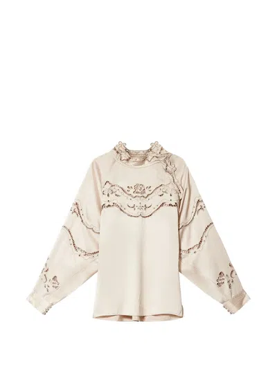 Isabel Marant Enelia Silk Satin Broderie Anglaise Blouse In Multi