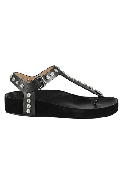 Isabel Marant Enore Leather Sandals With Stud Details And Adjustable Buckle In Black