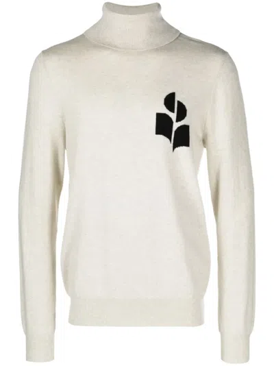Isabel Marant Rollkragenpullover Mit Intarsien-logo In Neutrals