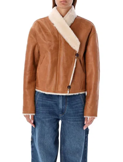 Isabel Marant Eriana Shearling Cropped Jacket In Brown