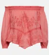 Isabel Marant Erine Embroidered Off-shoulder Top In Pink