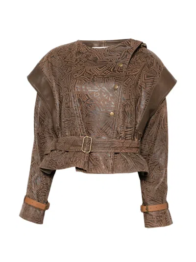 Isabel Marant Erine Patterned Belted Jacket In Brown