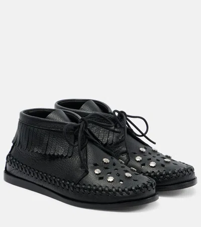 Isabel Marant Felsa Fringed Tasseled Leather-trimmed Suede Ankle Boots In Black