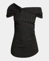 Isabel Marant Esen Polka-dot Draped Off-the-shoulder Top In Black