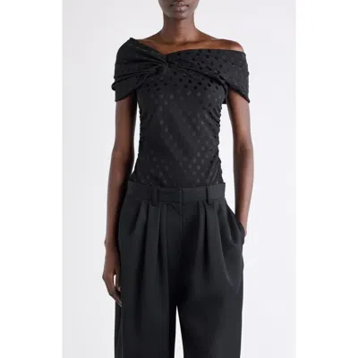 Isabel Marant Esen Polka Dot Jacquard Draped Stretch Silk Top In Black