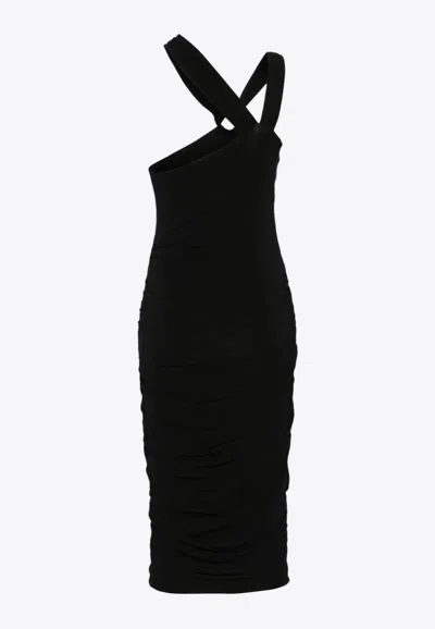 Isabel Marant Knee Length Dress With Asymmetric Halter Neckline In Black