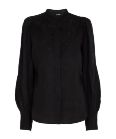 Isabel Marant Etima Lace-trimmed Linen-blend Blouse In Black
