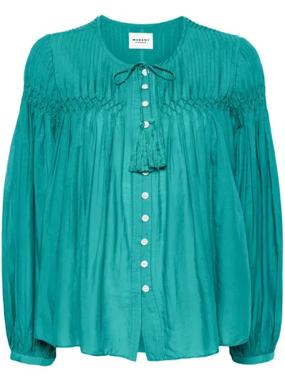 Isabel Marant Étoile Isabel Marant Etoile Blue 'plalia' Pleated Blouse In Cotton Blend Woman In Green
