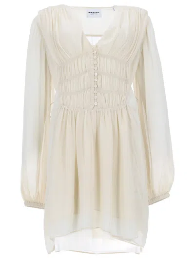 Isabel Marant Étoile White Pleated V Neck Mini Dress