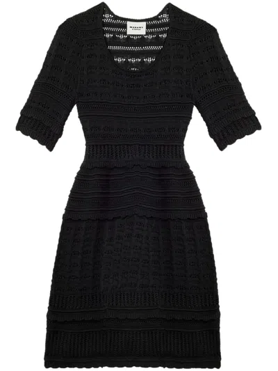 Isabel Marant Étoile Tiered Skirt Crochet Dress With Half Sleeves In Black