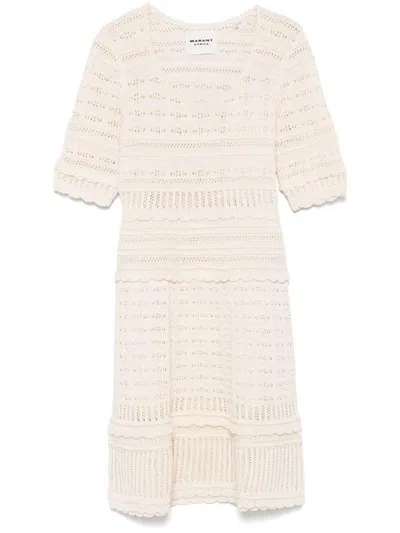 Isabel Marant Étoile Abril Short Openwork Knitted Dress In Beige