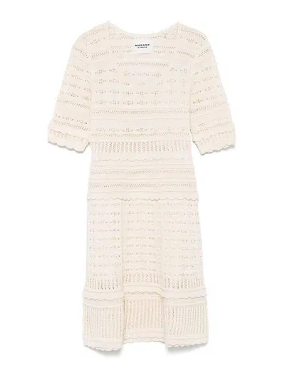 Isabel Marant Étoile Abril Short Openwork Knitted Dress In Neutral