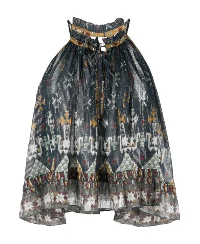 ISABEL MARANT ÉTOILE FLARED GEOMETRIC-PRINT HALTERNECK TOP