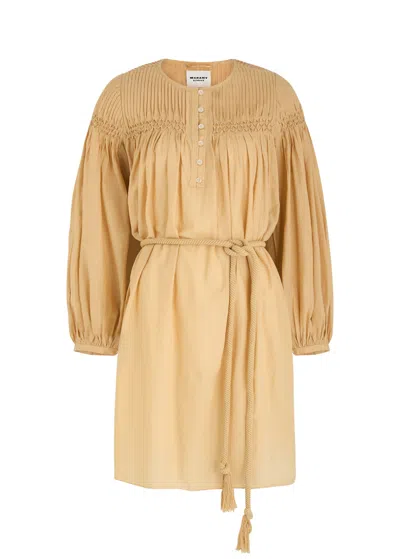 Isabel Marant Étoile Adeliani Gathered Cotton-blend Mini Dress In Light Brown