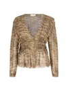 Isabel Marant Étoile Sheer V-neck Ruched Long Sleeve Top