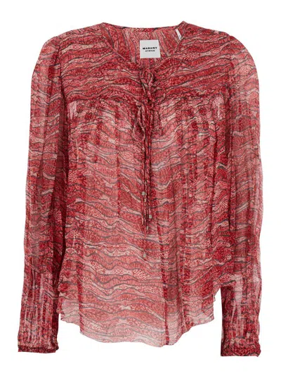 Isabel Marant Étoile 'advika' Red Semi-transparent Shirt With All-over Print In Viscose Woman