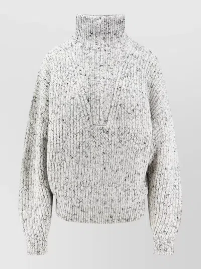 Isabel Marant Étoile Alpaca Blend Ribbed Turtleneck Half Zip Sweater In White