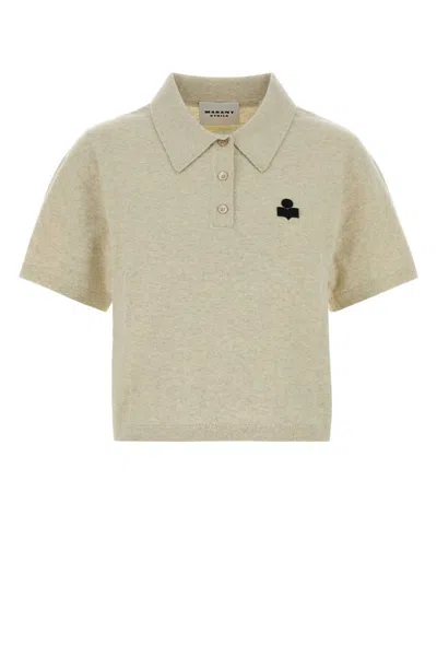 Isabel Marant Étoile Isabel Marant Etoile Althea Melange Polo Shirt In Cotton-wool Blend In Beige O Tan