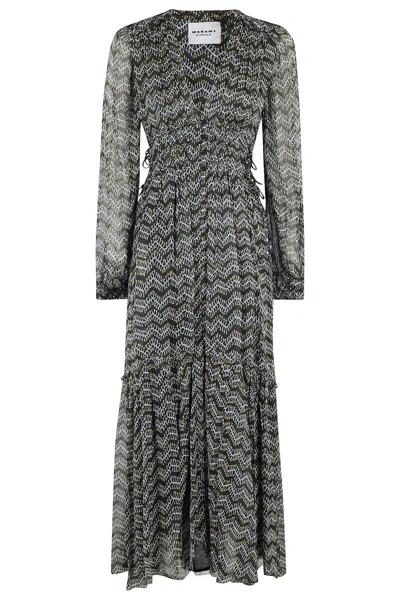 Isabel Marant Étoile Draped Black Maxi Dress With V-neckline In Fk