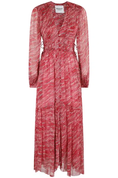 Isabel Marant Étoile 'amara' Red Long Dress With V Neck And Asymmetric Hem
