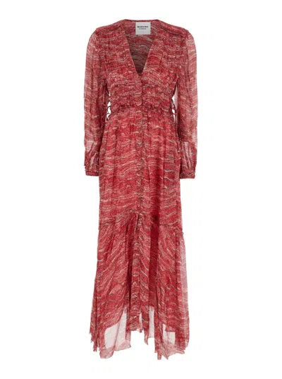 Isabel Marant Étoile 'amara' Red Long Dress With V Neck And Asymmetric Hem