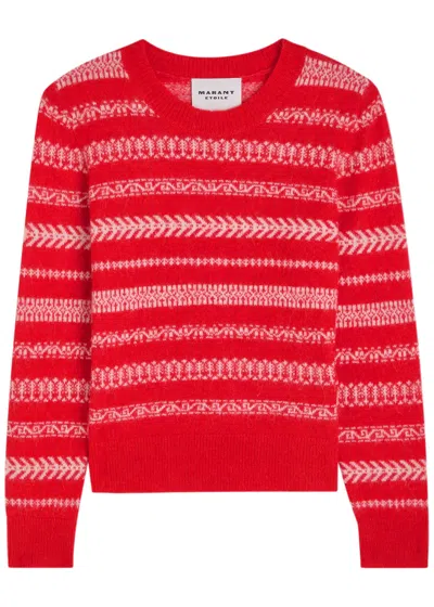 Isabel Marant Étoile Amity Fair Isle Brushed Alpaca-blend Jumper In Red