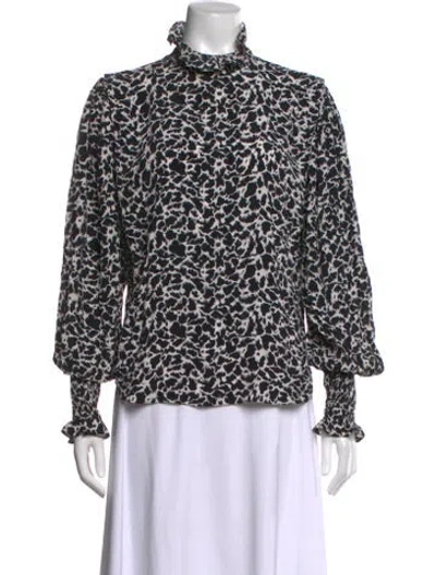 Pre-owned Isabel Marant Étoile Animal Print Mock Neck Blouse In White
