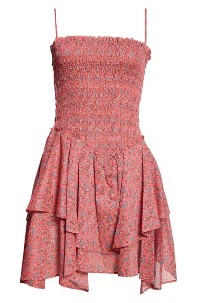 Isabel Marant Étoile Anka Floral Tiered Ruffle Cotton Sundress In Cranberry