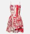 Isabel Marant Étoile Anka Tiered Smocked Bandana-print Cotton Mini Dress In Red/ecru