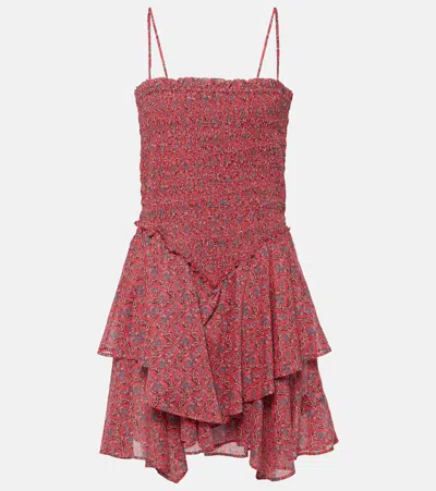 Isabel Marant Étoile Ankage Smocked Ruffled Cotton Minidress In Pink