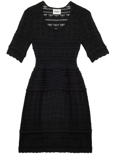 Isabel Marant Étoile Tiered Skirt Crochet Dress With Half Sleeves In Black