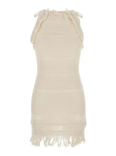 Isabel Marant Étoile 'aralia' White Dress With Round Collar On The Rear And Adjustable Shoulder Straps With Bows