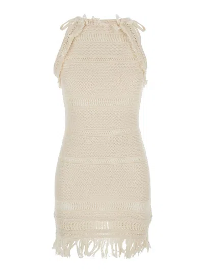 ISABEL MARANT ÉTOILE ARALIA WHITE DRESS WITH ROUND COLLAR ON THE REAR AND ADJUSTABLE SHOULDER STRAPS WITH BOWS IN COTTON 