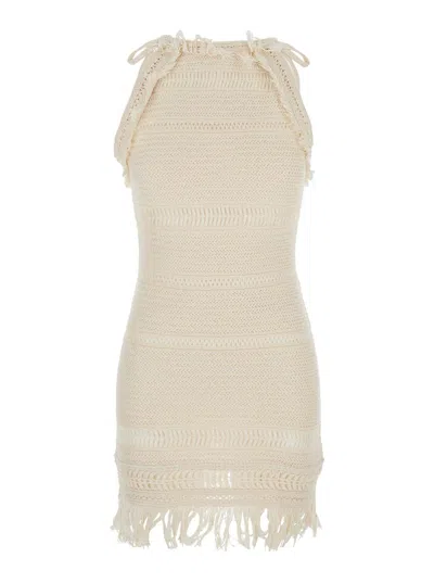 ISABEL MARANT ÉTOILE 'ARALIA' WHITE DRESS WITH ROUND COLLAR ON THE REAR AND ADJUSTABLE SHOULDER STRAPS WITH BOWS IN COTTO