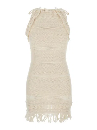 ISABEL MARANT ÉTOILE 'ARALIA' WHITE DRESS WITH ROUND COLLAR ON THE REAR AND ADJUSTABLE SHOULDER STRAPS WITH BOWS IN COTTO