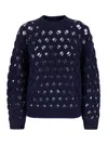 Isabel Marant Étoile Aurelia Blue Crewneck Swerater In Perforated Wool Blend In Multicolor