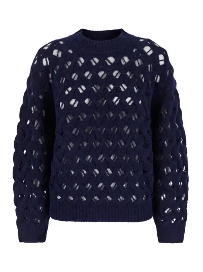 ISABEL MARANT ÉTOILE ISABEL MARANT ETOILE 'AURELIA' BLUE CREWNECK SWERATER IN PERFORATED WOOL BLEND WOMAN