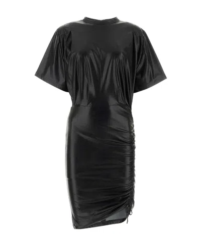 Isabel Marant Étoile Balesi Ruched Faux Leather Mini Dress In Black
