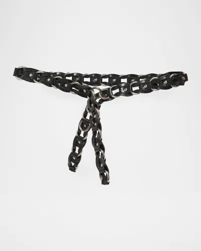 Isabel Marant Étoile Bali Woven Leather And Metal Belt In Black/silv