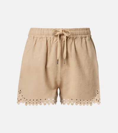 Isabel Marant Étoile Balyme Embroidered Cotton Shorts In Brown