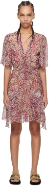 Isabel Marant Étoile Beige & Pink Vivienne Minidress In 40ry Raspberry
