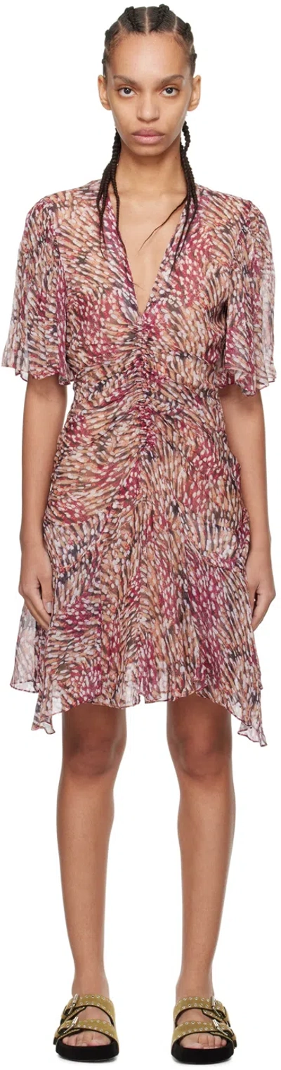 Isabel Marant Étoile Beige & Pink Vivienne Minidress In 40ry Raspberry
