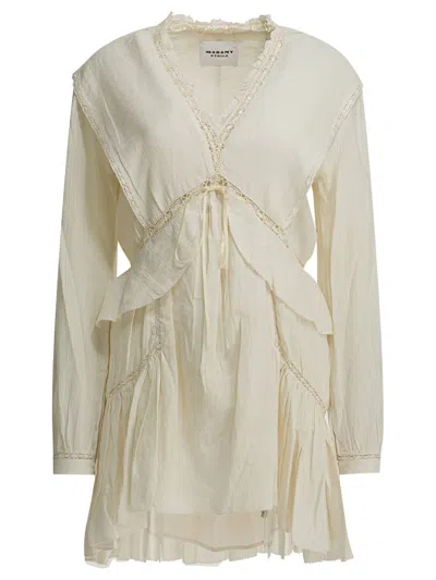 Isabel Marant Etoile Beige Cotton Linen Dress In Multi
