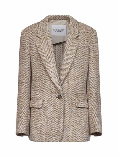 Isabel Marant Étoile Beige Herringbone Wool Blend Parly Single-breasted Blazer In Neutral