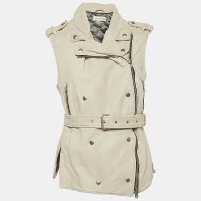 Pre-owned Isabel Marant Étoile Beige Leather Double Breasted Belted Vest M In Sand