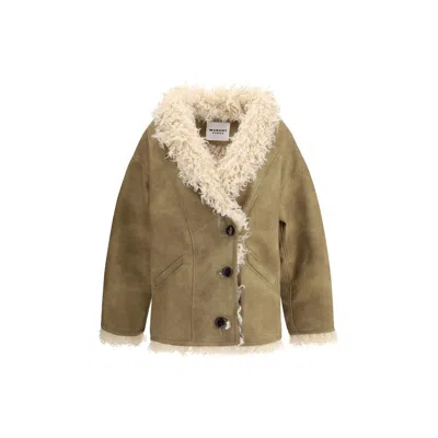 Isabel Marant Étoile Isabel Marant Etoile Women Beige Shearling Coat With High Collar And Button Closure In Leather And F In Brown